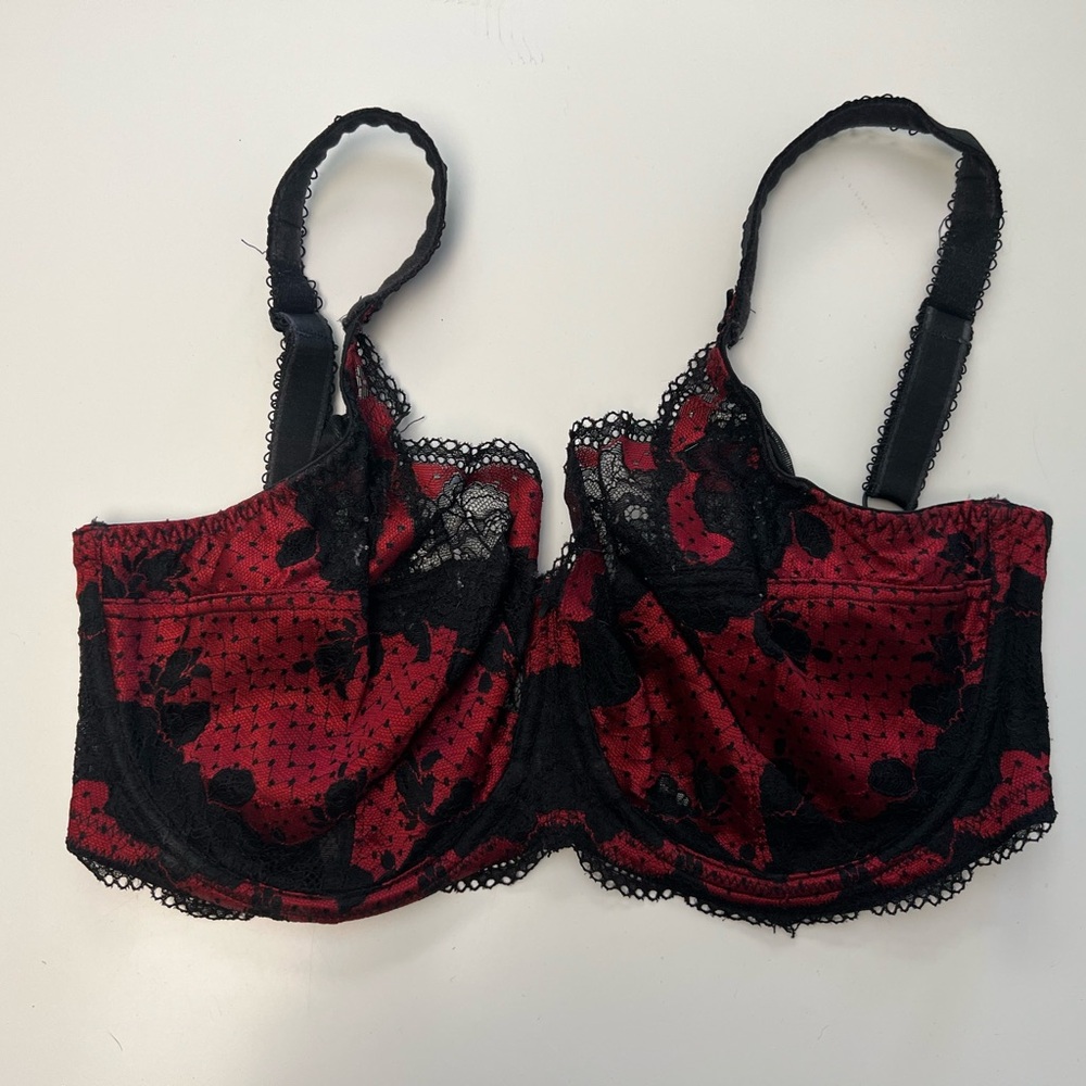 Panache Red and Black Lace Bra with Underwire 30H